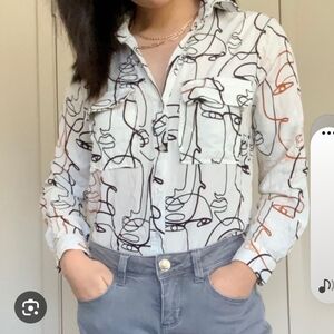 Abstract Line Art Long Sleeve Blouse